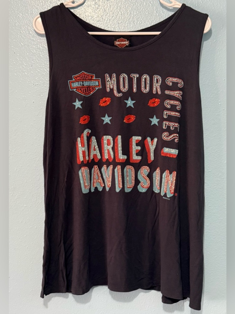 Harley-Davidson Black Tank with Red and Aqua Embellishments